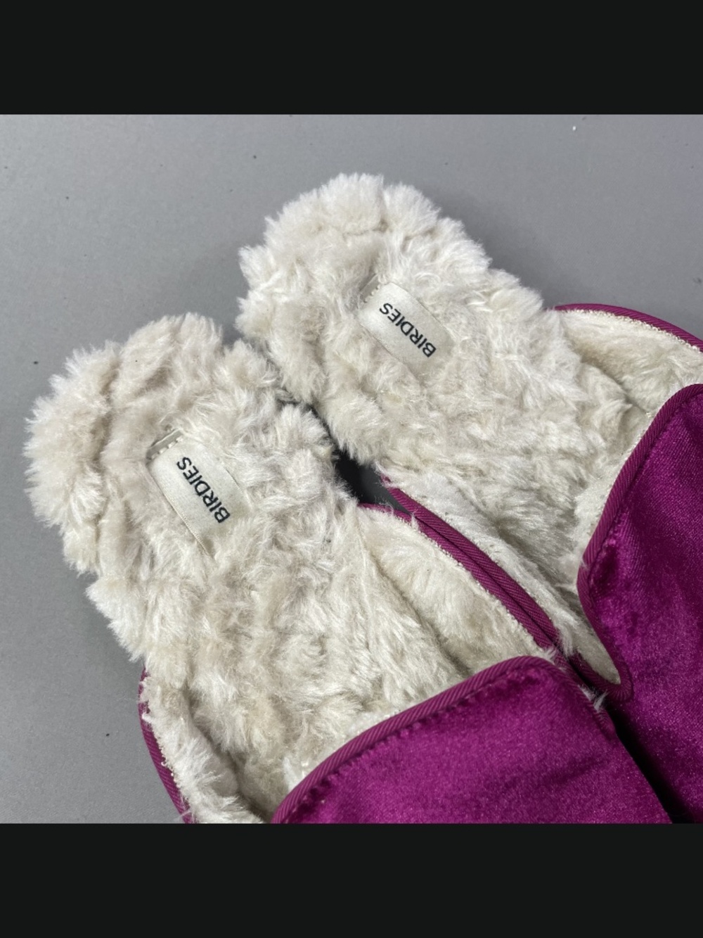 Birdies Velvet Mule Slippers in Magenta with Faux Fur Lining - Picture 6 of 11